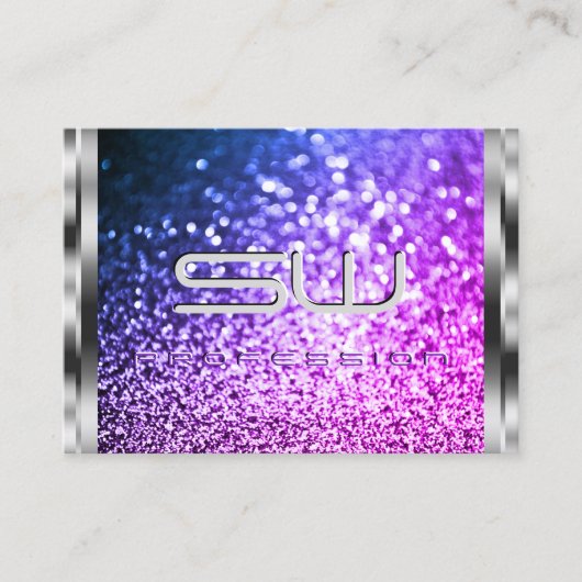 Luxus Silver Sparkle Pink Lila Glitzer Initialen Visitenkarte (Vorderseite)