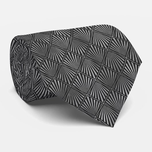 Luxus Silver und Black Art Deco Neck Tie Krawatte (Gerollt)