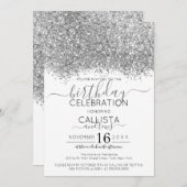 Luxus Silver White Glitzer Confetti Geburtstag Einladung (Vorne/Hinten)