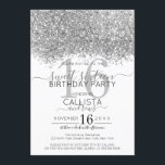 Luxus Silver White Glitzer Confetti Sweet 16 Einladung<br><div class="desc">Das elegante, glamouröse und moderne 16 . Geburtstag Geburtstagsfest lädt zum zeitgenössischen und stilvollen Teenager ein. Es verfügt über ein Imitat gedruckt silber funkelnd Glitzer Konfetti gesprenkelt Farbe Block auf einem einfachen weißen Hintergrund mit einer großen Zahl "16" in einem passenden rosa goldfarben Ton. Die Rückseite zeigt den gleichen Glitzer,...</div>