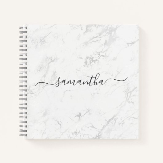 Luxus Silver White Marble Signature Name Notizblock (Vorderseite)