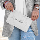 Luxus Silver White Marble Signature Name Zubehörtasche
