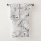 Luxus Silver White Marmor Mit Monogramm Badhandtuch Set (Insitu)