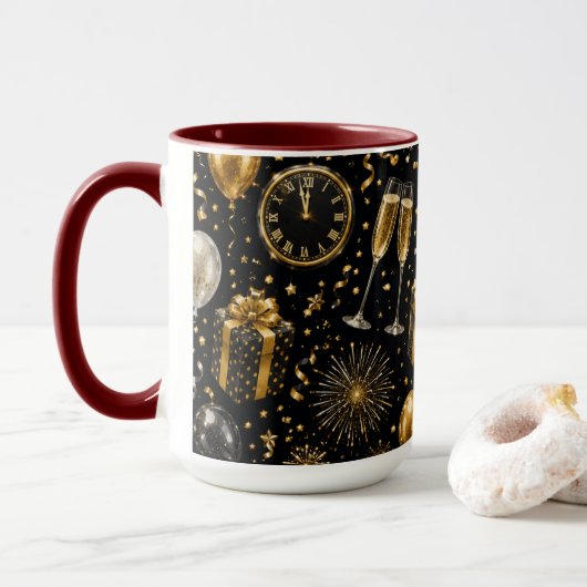 Luxus-Silvester-Feier-Muster Tasse (Mit Donut)