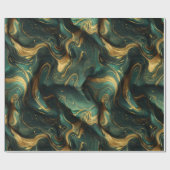 Luxus Smaragd-Gold Fluid Dunkles abstraktes Muster Geschenkpapier (Flach)