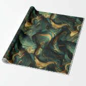 Luxus Smaragd-Gold Fluid Dunkles abstraktes Muster Geschenkpapier (Ungerollt)