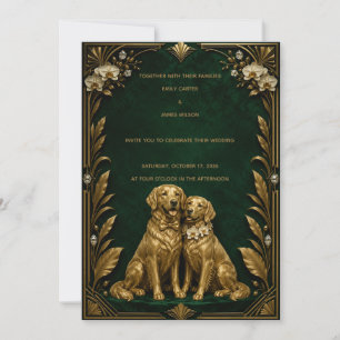 Luxus-Smaragd-Gold-Golden-Retriever-Hochzeits-Einl Einladung