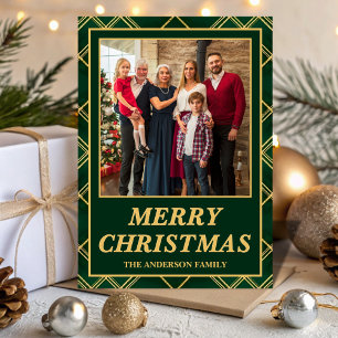 Luxus-Smaragd-Tartan-Karo-Familienfoto-Weihnachten Feiertagskarte