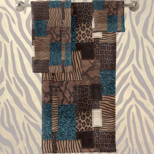 Luxus-Smaragdglitter-Afrika-Tierdruck-Handtuch-Set Badhandtuch Set