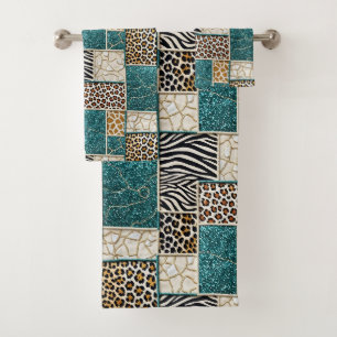 Luxus-Smaragdglitter-Afrika-Tierdruck-Handtuch-Set Badhandtuch Set
