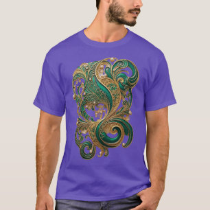 Luxus Smaragdgrün Gold-Filigran-Swirbelmuster T T-Shirt
