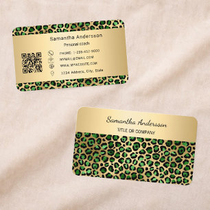 Luxus Smaragdgrün Gold Leopardenprint QR-Code Visitenkarte