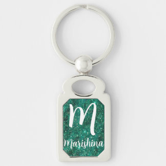 Luxus Smaragdgrün schimmernde Pailletten Monogramm Schlüsselanhänger
