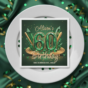 Luxus Smaragdgrün und Gold 60. Geburtstag Serviette