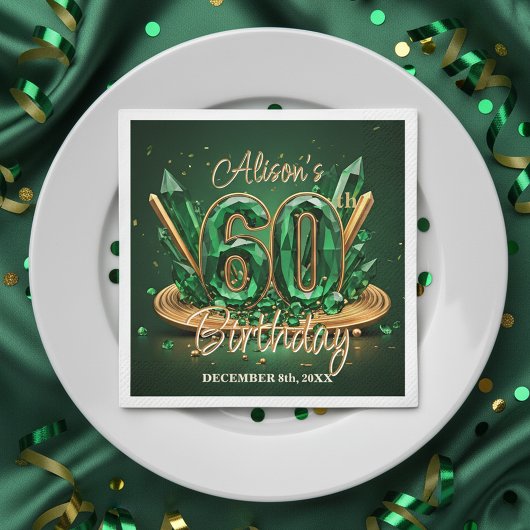Luxus Smaragdgrün und Gold 60. Geburtstag Serviette