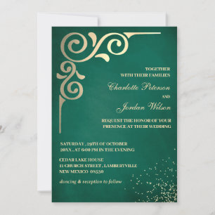 Luxus Smaragdgrün und Gold Hochzeit Einladung