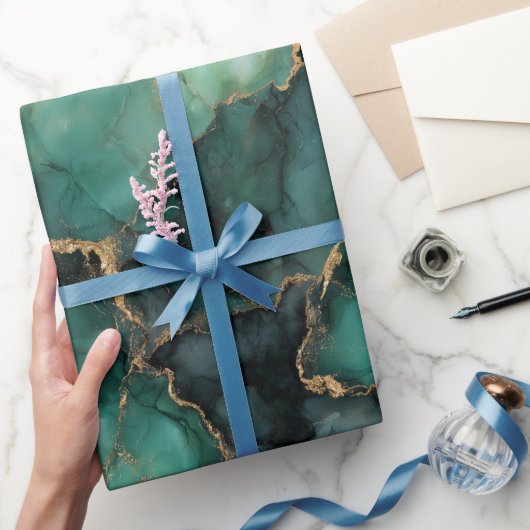 Luxus Smaragdgrüner Marmor Glanz Abstraktes Muster Geschenkpapier (Schenken)