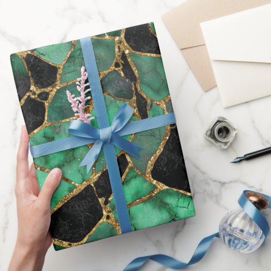 Luxus Smaragdgrüner Marmor Glanz Abstraktes Muster Geschenkpapier (Schenken)