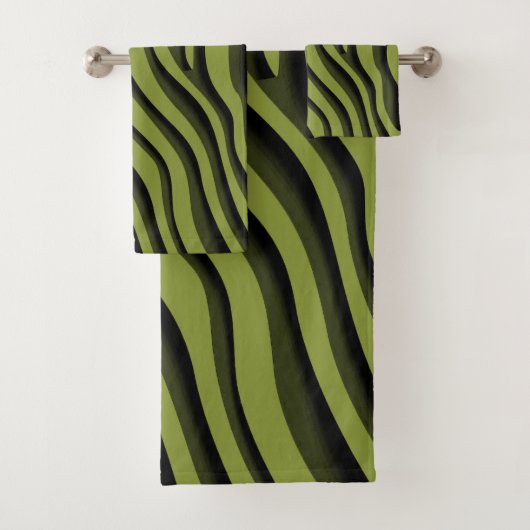 Luxus Soft Green 3D Zebra Wave Badhandtuch Set (Insitu)
