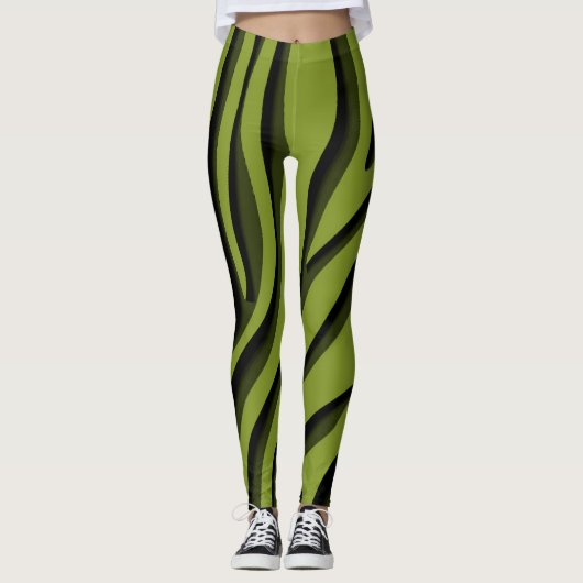 Luxus Soft Green 3D Zebra Wave Leggings (Vorderseite)