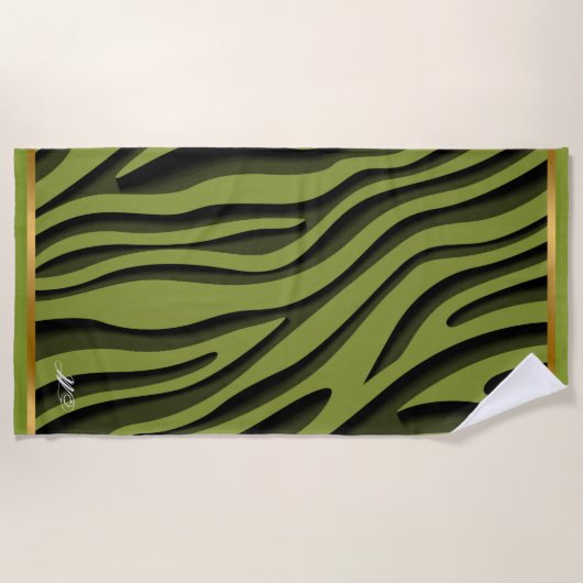 Luxus Soft Green Gold 3D Zebra Wave Strandtuch (Vorderseite)
