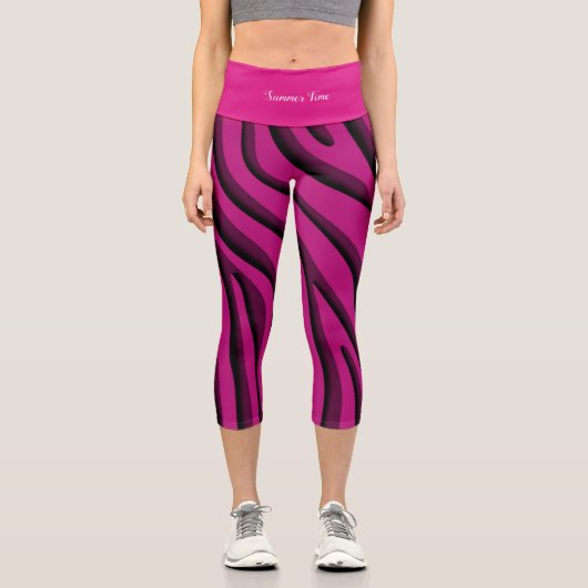 Luxus Soft Pink 3D Zebra Wave Capri Leggings (Vorderseite)