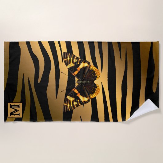 Luxus Sommerzeit Mit Monogramm Tiger Gold Strandtuch (Vorderseite)