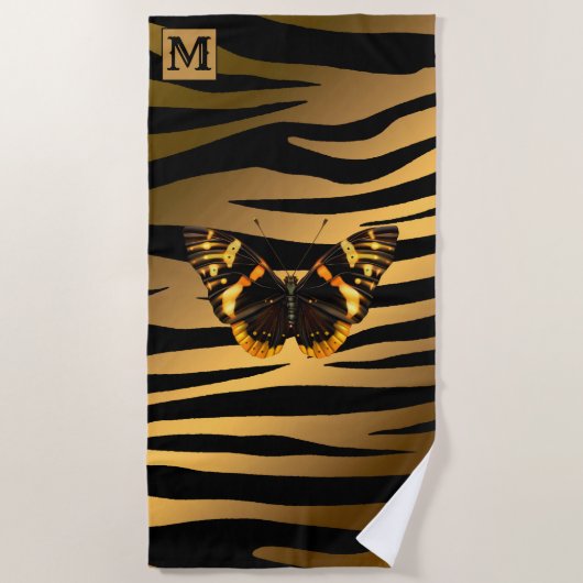 Luxus Sommerzeit Mit Monogramm Tiger Gold Strandtuch (Vorderseite)