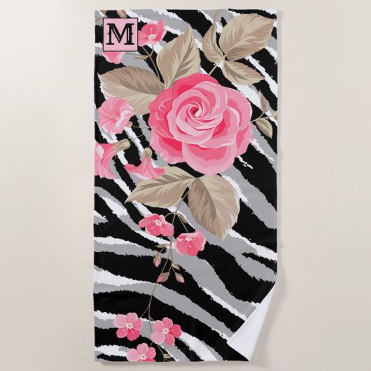Luxus Sommerzeit Mit Monogramm Tiger Rose Strandtuch (Vorderseite)