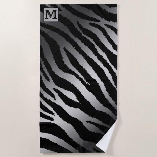 Luxus Sommerzeit Mit Monogramm Tiger Silver Strandtuch (Vorderseite)