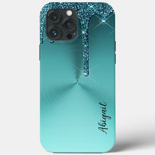 Luxus Sparkle Aquamarin Dripping Glitzer Personali Case-Mate iPhone Hülle (Rückseite)