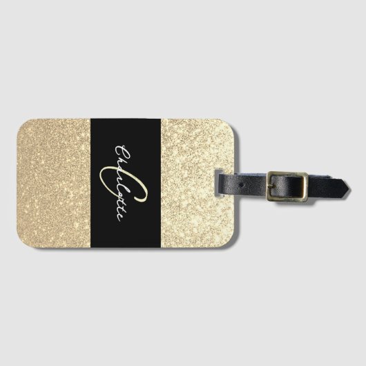 Luxus Sparkle Gold Glitzer Name Gepäckanhänger (Vorderseite (Horizontal))