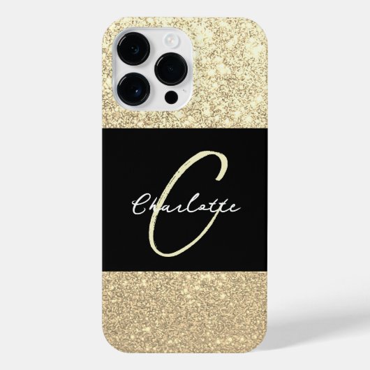 Luxus Sparkle Gold Glitzer Name iPhone Hülle (Rückseite)