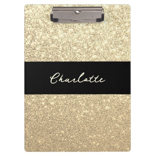 Luxus Sparkle Gold Glitzer Name Klemmbrett (Vorderseite)