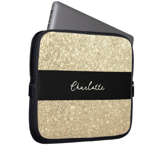 Luxus Sparkle Gold Glitzer Name Laptopschutzhülle (Vorne Rechts)