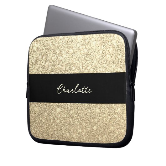 Luxus Sparkle Gold Glitzer Name Laptopschutzhülle (Vorderseite Links)