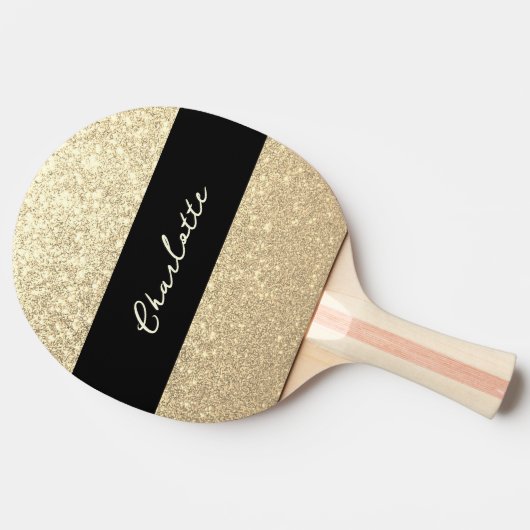 Luxus Sparkle Gold Glitzer Name Tischtennis Schläger (Seitenansicht)