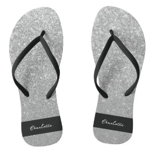 Luxus Sparkle Silver Glitzer Name Badesandalen
