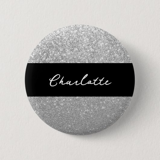 Luxus Sparkle Silver Glitzer Name Button (Vorderseite)