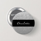Luxus Sparkle Silver Glitzer Name Button (Vorne & Hinten)