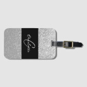 Luxus Sparkle Silver Glitzer Name Gepäckanhänger (Vorderseite (Horizontal))
