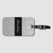 Luxus Sparkle Silver Glitzer Name Gepäckanhänger (Vorderseite (Horizontal))