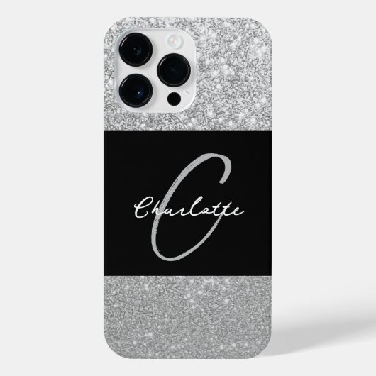 Luxus Sparkle Silver Glitzer Name iPhone Hülle (Rückseite)