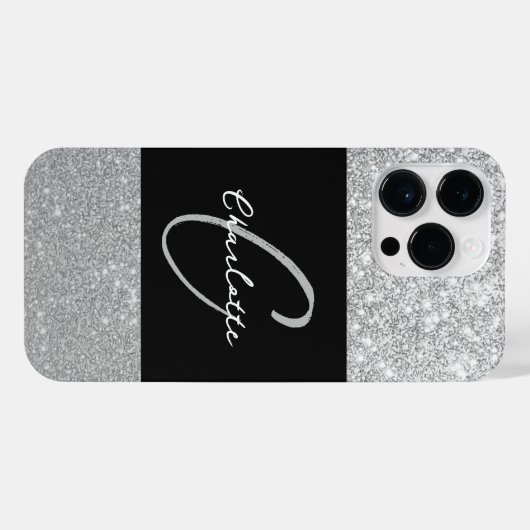 Luxus Sparkle Silver Glitzer Name iPhone Hülle (Rückseite (Horizontal))
