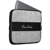 Luxus Sparkle Silver Glitzer Name Laptopschutzhülle (Vorne Rechts)