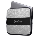 Luxus Sparkle Silver Glitzer Name Laptopschutzhülle (Vorderseite Links)