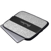 Luxus Sparkle Silver Glitzer Name Laptopschutzhülle (Vorne Knopf)