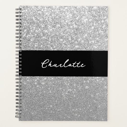 Luxus Sparkle Silver Glitzer Name Planer (Vorderseite)