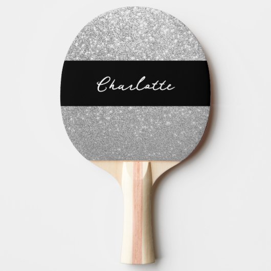 Luxus Sparkle Silver Glitzer Name Tischtennis Schläger (Vorderseite)