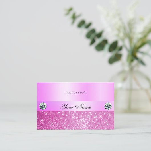 Luxus Sparkling Girly Pink Glitzer mit Diamonds Visitenkarte (Stehend Vorderseite)